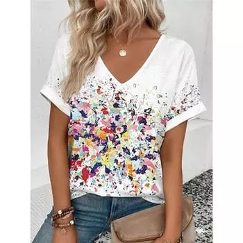 Женская футболка повседневная стильная повседневная с коротким рукавом белая летняя S