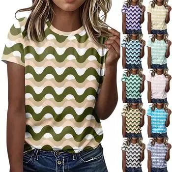 Женская футболка, повседневный свободный пуловер с круглым вырезом и коротким рукавом с принтом L синий