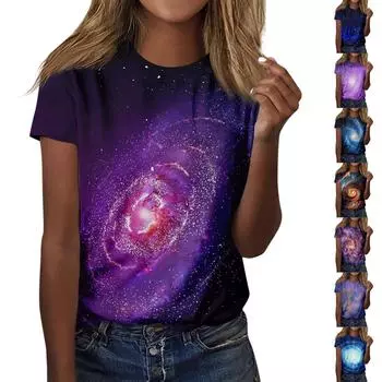 Женская футболка, повседневный свободный пуловер с круглым вырезом и коротким рукавом с принтом S