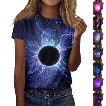 Женская футболка, повседневный свободный пуловер с круглым вырезом и коротким рукавом с принтом L