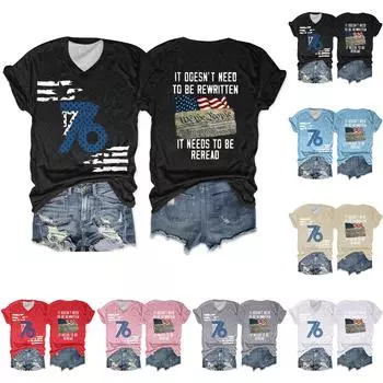 Женская футболка, повседневный свободный пуловер с v-образным вырезом и короткими рукавами с принтом L чёрный