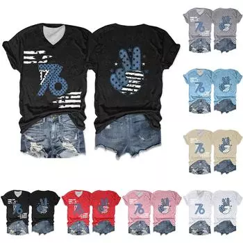 Женская футболка, повседневный свободный пуловер с v-образным вырезом и короткими рукавами с принтом L чёрный