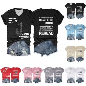 Женская футболка, повседневный свободный пуловер с v-образным вырезом и короткими рукавами с принтом L чёрный