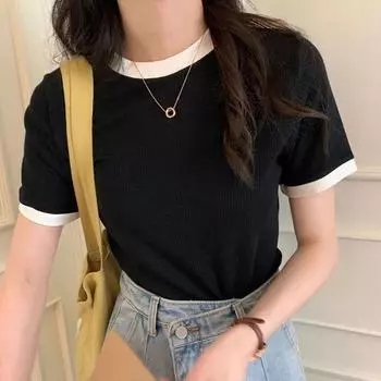 Женская футболка, повседневный тонкий топ с короткими рукавами, летние футболки с круглым вырезом 2XL