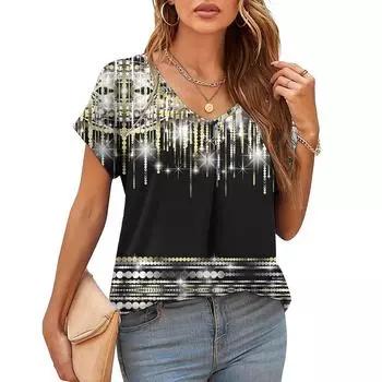 Женская футболка, простая модная футболка с v-образным вырезом и коротким рукавом, футболка с крошечным точечным принтом для женщин, свободная одежда в стиле Харадзюку, женский пуловер XL