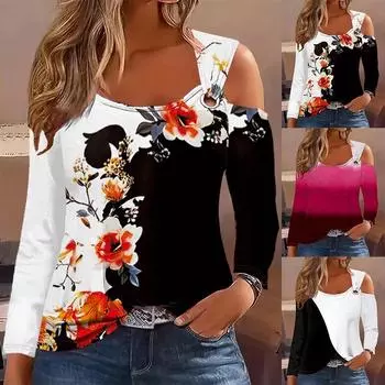 Женская футболка-пуловер с рукавом три четверти и нестандартным воротником в стиле колор-блок, лето-осень S