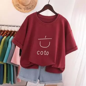 Женская футболка размера L-5XL, летняя, новая, хлопковая, с коротким рукавом, свободная, повседневная, универсальная, с круглым вырезом, женская, пуловер L розовый