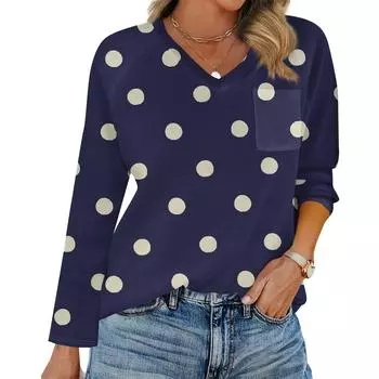 Женская футболка реглан с длинным рукавом, V-образным вырезом, вставками однотонного цвета, повседневный топ-пуловер, V-образный вырез, карман, базовая рубашка S тёмно-синий