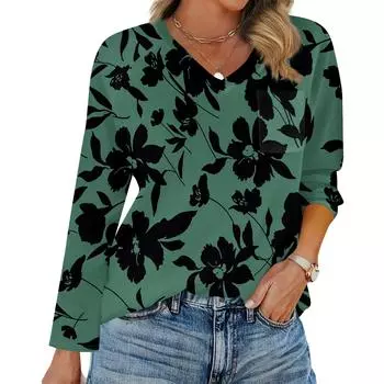 Женская футболка реглан с длинным рукавом, V-образным вырезом, вставками однотонного цвета, повседневный топ-пуловер, V-образный вырез, карман, базовая рубашка XXL зелёный