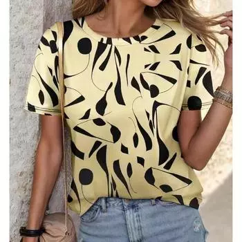 Женская футболка с 3D-цифровой печатью, круглым вырезом, короткими рукавами, женские футболки, модный повседневный топ S синий