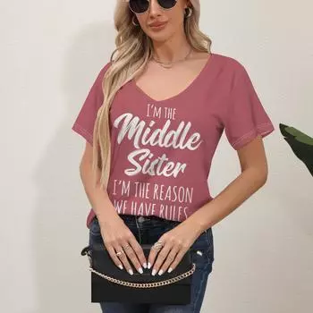 Женская футболка с 3D-цифровой печатью, свободный свитер с V-образным вырезом и коротким рукавом S