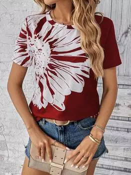 Женская футболка с 3d цветами и принтом с круглым вырезом, повседневная женская футболка, женские топы, уличная одежда с короткими рукавами в стиле Харадзюку, модная одежда. XS