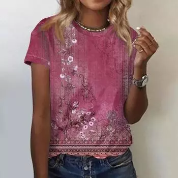 Женская футболка с 3D-цветочным принтом и круглым вырезом, повседневные женские свитера с коротким рукавом, футболки, топы, увеличенные размеры, женская одежда Y2K S
