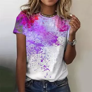 Женская футболка с 3D-цветочным принтом, топ с круглым вырезом и короткими рукавами, футболка большого размера, женская футболка Harajuku XXS