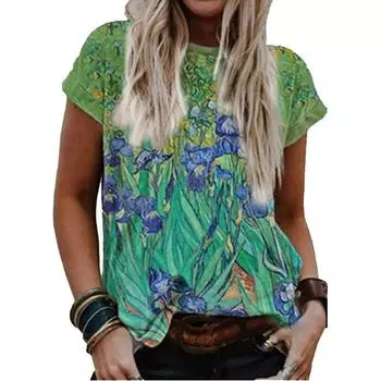 Женская футболка с 3D-цветочным рисунком Футболка с известным импрессионистским рисунком маслом Футболка женская S