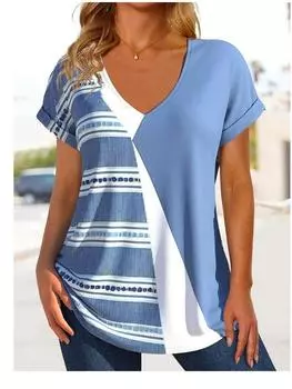 Женская футболка с 3d геометрическим принтом и v-образным вырезом, топы с короткими рукавами, футболки, уличная одежда, женская футболка большого размера, модная женская одежда S