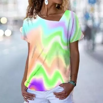 Женская футболка с 3d лазерным принтом, шикарные цветные топы Y2k, повседневная футболка, повседневная женская футболка с v-образным вырезом и короткими рукавами, женская одежда XS