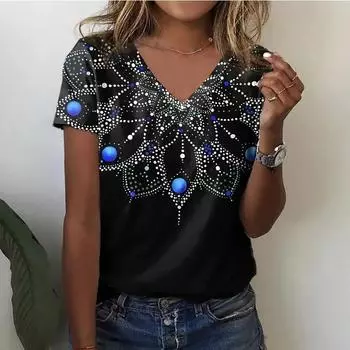 Женская футболка с 3d модным принтом и градиентом, летняя футболка Harajuku, футболка большого размера для женской одежды, новые топы с короткими рукавами и v-образным вырезом S