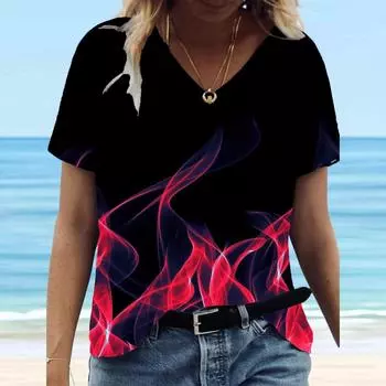 Женская футболка с 3D-принтом больших размеров и v-образным вырезом, повседневная свободная футболка с короткими рукавами, летняя мягкая одежда 5XL