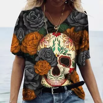 Женская футболка с 3D-принтом черепа, ужасная уличная мода, повседневная футболка с короткими рукавами, новая одежда 2000 года S