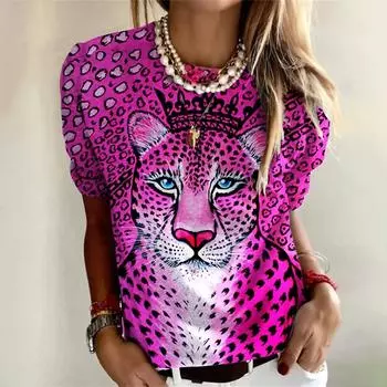 Женская футболка с 3D принтом гепарда, женские модные футболки с животными, повседневные топы с длинными рукавами, футболки, винтажная футболка, свободные футболки L