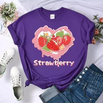 Женская футболка с 3D-принтом и рисунком в виде сердца и клубники, универсальная футболка с круглым вырезом, спортивная летняя одежда, разноцветная мягкая, с коротким рукавом S
