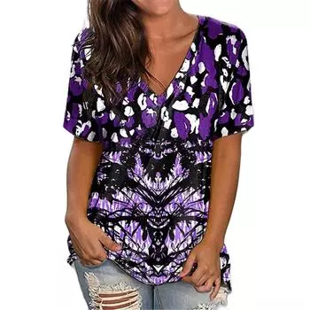 Женская футболка с 3D принтом «Элементал» и цветочным принтом, персонализированные элегантные летние повседневные футболки с короткими рукавами и v-образным воротником, женские топы, одежда XS