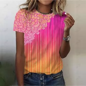 Женская футболка с 3d принтом перьев и круглым вырезом, повседневная женская футболка, женские топы, уличная одежда с короткими рукавами в стиле Харадзюку, модная одежда 4XL