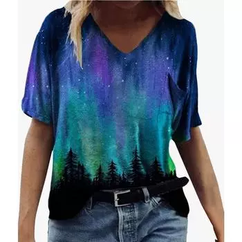 Женская футболка с 3D принтом, повседневная летняя одежда, топы с цветочным принтом и v-образным вырезом, спортивная одежда, футболки с короткими рукавами S