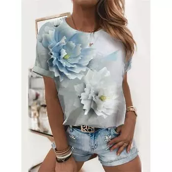 Женская футболка с 3D-принтом в стиле ретро, цветная свободная футболка, топ с круглым вырезом и короткими рукавами в стиле Харадзюку Лето S