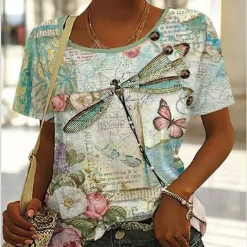 Женская футболка с 3D рисунком кошки, базовая черная футболка с круглым вырезом и 3D принтом кошки, женская повседневная футболка XS