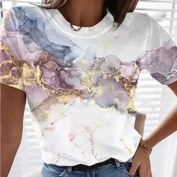 Женская футболка с 3D-живописью и пейзажным принтом, летние большие размеры, зеленые, белые футболки с круглым вырезом S белый