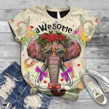 Женская футболка с 3d животным слоном и принтом коровы, женская модная футболка большого размера с рисунком Y2k, японская одежда, женские Camisetas 4XL