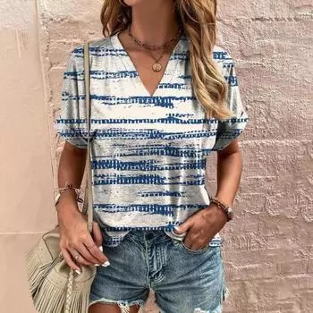 Женская футболка с абстрактной живописью, уличная одежда, женская одежда, V-образный вырез, короткий рукав, топ с графическим принтом, повседневные рубашки и блузки S