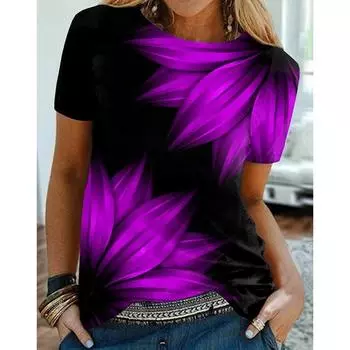 Женская футболка с абстрактным принтом, базовая рубашка с круглым вырезом, ретро-стиль, большой свободный топ 2XS
