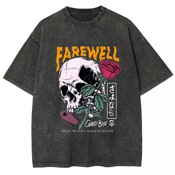 Женская футболка с эффектом стирки, романтический рисунок черепа и розы, свободный, унисекс, короткий рукав, летний уличный ретро-топ S