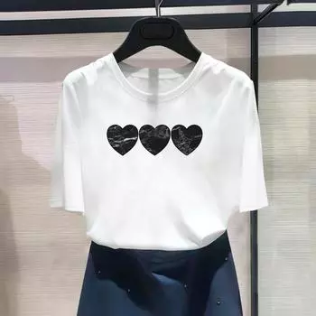 Женская футболка с азиатским размером и принтом Sweet Love Trend, милый стиль, женская футболка 90-х годов, повседневная женская летняя футболка, модная футболка с коротким рукавом и рисунком S