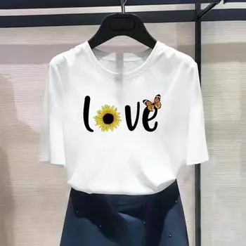 Женская футболка с азиатским размером и принтом, тренд 90-х годов, повседневная женская летняя футболка с графическим рисунком, модная футболка с коротким рукавом S