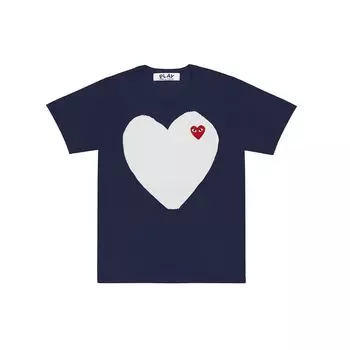 Женская футболка с белым сердечком Comme des Garcons Play Темно-синяя женская уличная одежда AZ-T183-051-1 L