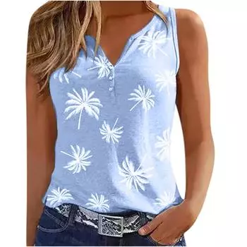 Женская футболка с ботаническим цветочным принтом, повседневный жилет без рукавов M синий