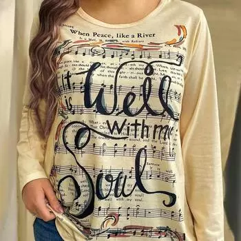 Женская футболка с буквенным принтом, топы, повседневные футболки с длинным рукавом в стиле Харадзюку, осенний повседневный свитер с круглым вырезом, женская свободная базовая одежда S