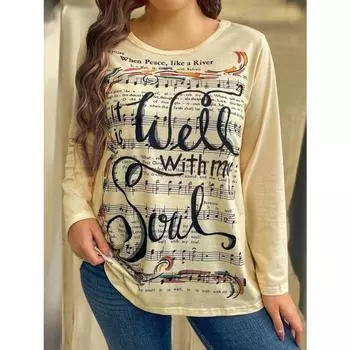 Женская футболка с буквенным принтом, топы, повседневные футболки с длинным рукавом в стиле Харадзюку, осенний повседневный свитер с круглым вырезом, женская свободная базовая одежда S