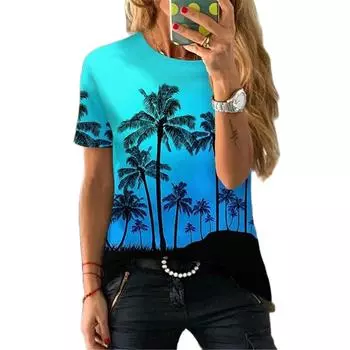 Женская футболка с цифровым 3D принтом, новые летние повседневные свободные футболки с короткими рукавами и круглым воротником, женские топы, одежда L