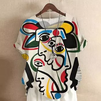 Женская футболка с цветным лицом, лето 2023, модная женская одежда, топы с 3d художественным рисунком, футболки, уличная одежда, новая женская футболка большого размера S