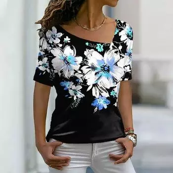 Женская футболка с цветочным 3D принтом, футболка для девочек, одежда, блузка с v-образным вырезом и короткими рукавами, летний повседневный пуловер, топы в стиле Харадзюку 4XL