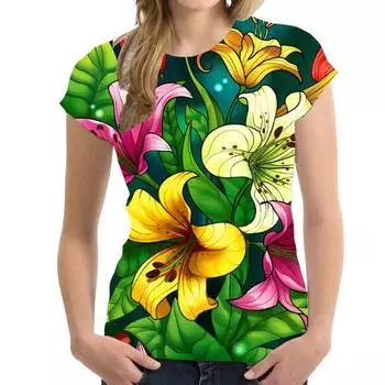 Женская футболка с цветочным 3D принтом, женские футболки в стиле хип-хоп, уличная одежда с коротким рукавом, праздничные футболки в стиле Харадзюку, большие топы Y2k S