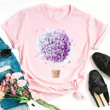 Женская футболка с цветочным принтом, черная футболка, женская летняя футболка, футболка с рисунком для девочек 90-х, женская футболка, симпатичные женские топы, футболка S