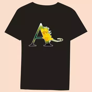 Женская футболка с цветочным принтом и буквенным принтом, повседневная черная рубашка с круглым вырезом, футболки с короткими рукавами, 2022, тонкие мягкие топы в стиле Харадзюку, одежда S