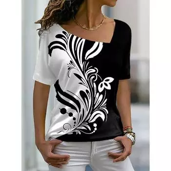 Женская футболка с цветочным принтом и цветочным принтом, базовые топы с V-образным вырезом, футболка с коротким рукавом, XS-8XL/3D-печать S