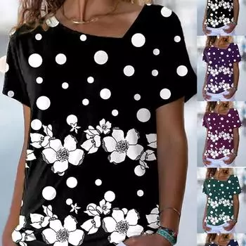 Женская футболка с цветочным принтом и графическим принтом, базовые топы с V-образным вырезом, футболка с коротким рукавом, большие размеры XS-8XL/3D-печать S